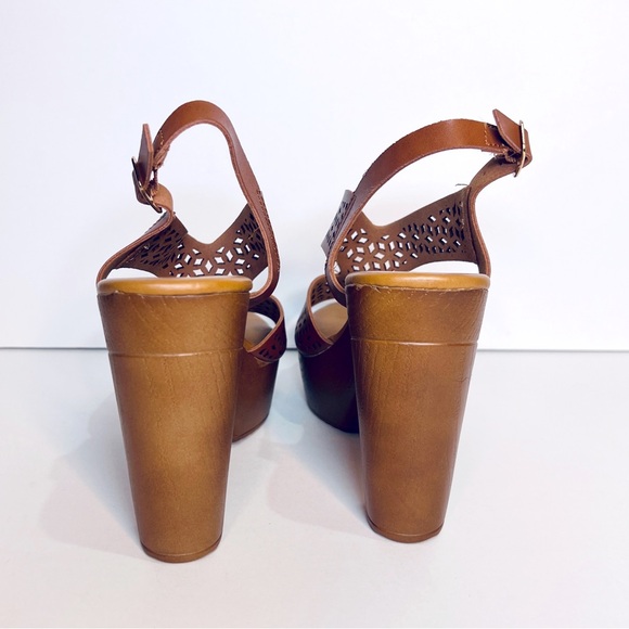 Atalina Women's Platform Faux Wooden Cognac Brown Open Toe Sandal Size 7.5 - Picture 4 of 7